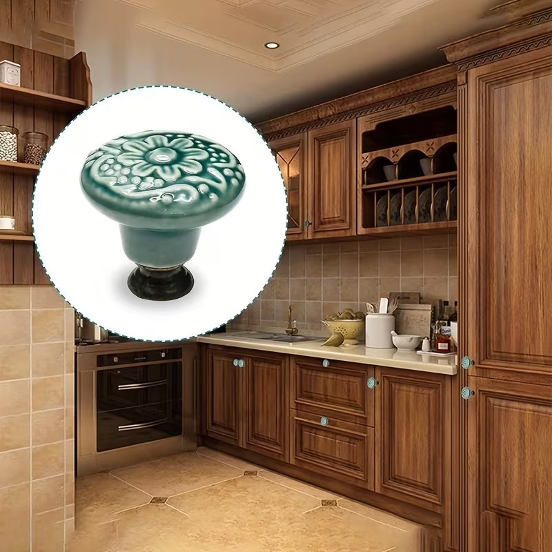 Furniture Hardware Latch - 12pcs Ceramic Cabinet Knobs, Floral Design,